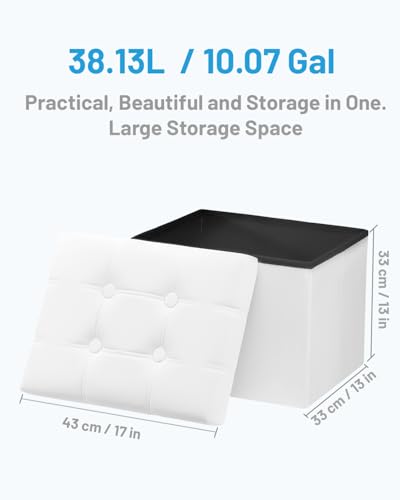 AmasSmile Ottoman with Storage,17" Folding Velvet Foot Rest Chest,White - color: White 1 Pack,, size: 17"*13"*13"inch