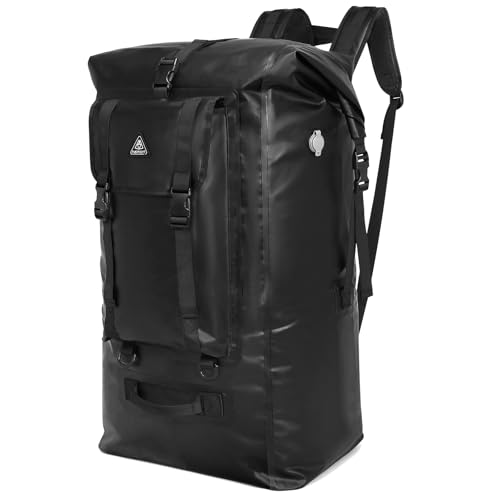 Haimont Large Waterproof Roll Top Dry Backpack 100L, Black | 500D Ripstop, IPX7, Air Valve, Adjustable Straps for Boating Kayaking, Surfing, Camping Fishing - color: Black, size: 100L