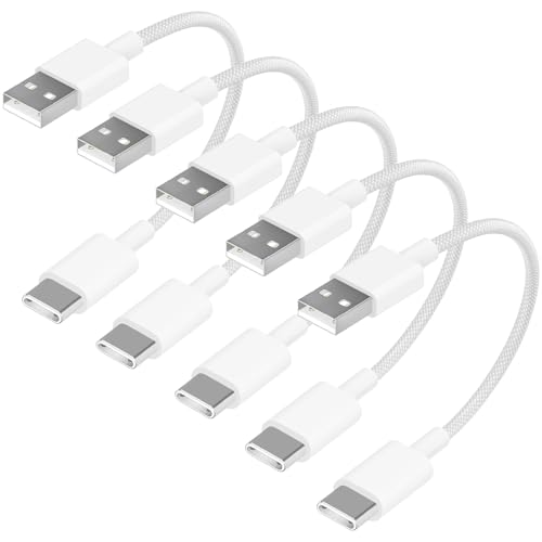 [Apple MFi Certified] Short iPhone 17 Charger Woven, 5Pack 8Inch Short USB-C Cable USB to Type-C Fast Charging Nylon Braided Cord Compatible with iPhone 17 16 15 Pro Plus Airpods PowerBank - color: A TO C White 8IN