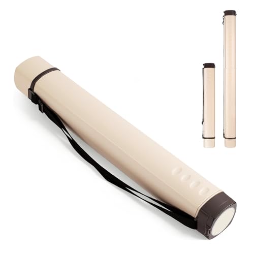 DEWEL Adjustable Poster Tube 24.5"-42", Telescoping Drawing Tube with Strap - color: Beige (Polygon), size: Large