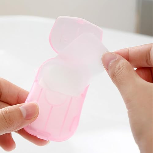 Portable Foaming Hand Soap Sheets, 20 Pack with 400 Sheets in 5 Colors, Rich Bubble Deep Cleaning Travel Size Paper Soap, Easy to Rinse