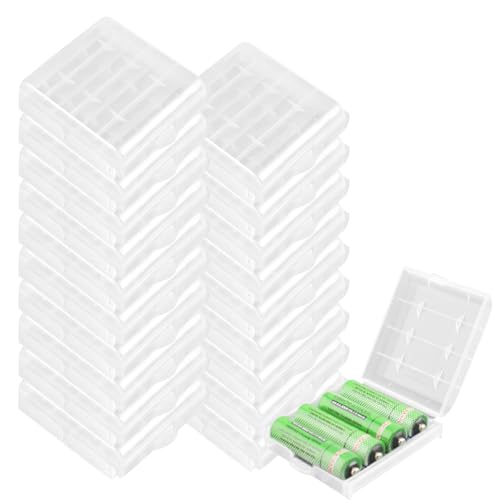 KEEPOW 20 Pcs AA/AAA Battery Storage Case Holder Box, Clear Color - size: 20 Pack