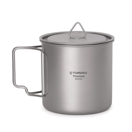 TOMSHOO 650ml/22oz Titanium Mug Camping Titanium Pot with Lid | Camping Coffee Cup with Foldable Handle, Backpacking Cup for Hiking Travelling Camping Open Fire - size: 650 Ounces