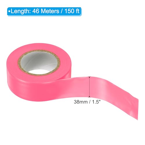 Flagging Tape 1.5" x150', 2 Pack PVC Non-Adhesive Neon Marking Tape for Tree Survey Boundaries Outdoor Trail, Pink