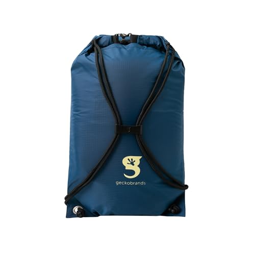 geckobrands Embark 10L Drawstring Backpack – Waterproof, Lightweight Dry Bag for Beach, Hiking, and Light Water Activities - color: Navy/Gold