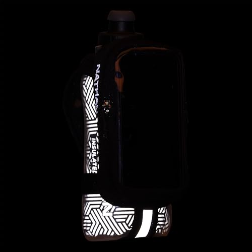 Nathan SpeedDraw 2 Insulated Handheld Running Water Bottle Flask 18oz – Double-Wall Insulation, Ergonomic Grip, Blast Valve Cap, Phone & Key Storage Pockets, Reflective Design - color: 18oz Clearview - Black