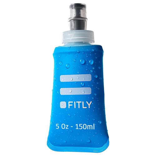 FITLY Soft Flask - Shrink As You Drink Soft Water Bottle for Hydration Pack - Folding Water Bottle Ideal for Running, Hiking, Cycling, Climbing & Rigorous Activity - color: Blue, size: 5 Ounces