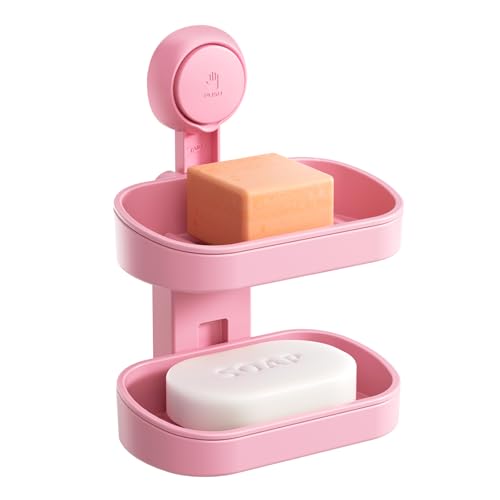 TAILI Soap Holder, Soap Dish for Shower Suction Cup, Bar Soap Holder, Pink | Removable Soap Holder Shower, Soap Tray for Shower Wall, No drill Sponge Holder, Bathroom & Kitchen, Bath Accessories - color: Pink, size: 2 Tier