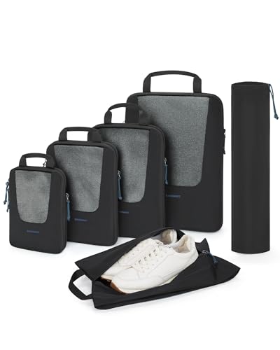 Bagsmart Compression Packing Cubes, Travel Bag Cruise Ship Essentials - color: Power Black, size: 6 Set