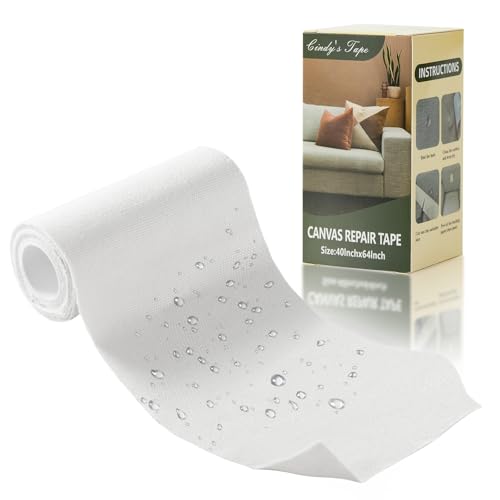 Linen Canvas Repair Tape, 4 x 63 in White Waterproof Self-Adhesive Patch for Outdoor Gear, Durable and Weatherproof Fabric Tape for Boat Covers, Tents, Sofas, Sun Shades, Awnings and Lounge Chairs - color: White