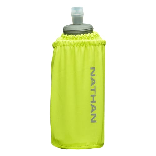 Nathan Handheld Soft Flask 18oz - Exo-Draw Insulated Collapsible Bottle - Grip-Free Strap & Rigid ExoSpine for Comfort/Support - Breathable Mesh Strap - Ideal Running/Hiking, Pinnacle, Lime Green - color: Lime Green, style: 18oz Insulated
