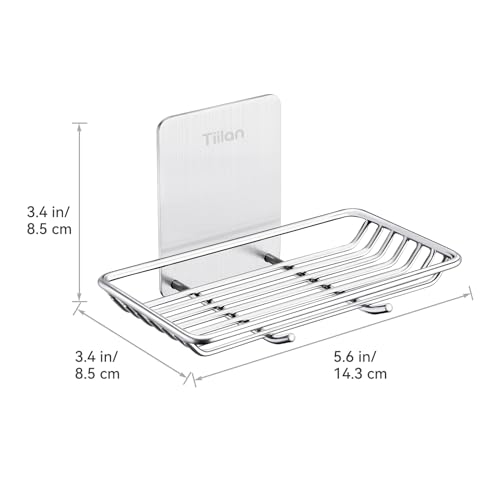 Self Adhesive Bar Soap Dish for Shower, Bathroom Soap Holder Wall Mount – Stainless Steel, Silver - color: Silver