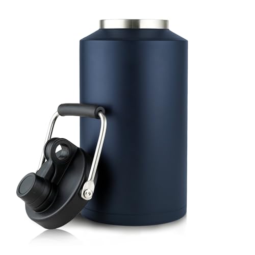 1 Gallon Water Bottle Insulated Stainless Steel Keeps Ice 48Hr, Large Water Gallon Jug Wide Mouth Leakproof Vacuum for Gym, Camping, & Construction Navy Blue - color: Navy Blue