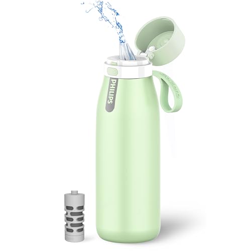 PHILIPS Filtered Water Bottle Stainless Steel Travel Keeps Cold 32oz Green - color: Green-Stainless, size: 32 Ounces