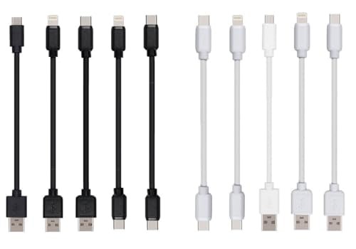 10-Pack Multi Short USB Cables & TypeC-C Cables for Charging Stations Compatible/w iPhone17,16,15, iPhone14-5/ iPads/iPad mini/iPad Pros/Samsung Moblies & Tablets/Pixel & Nexus/HTC/Sony(Black) - color: Black
