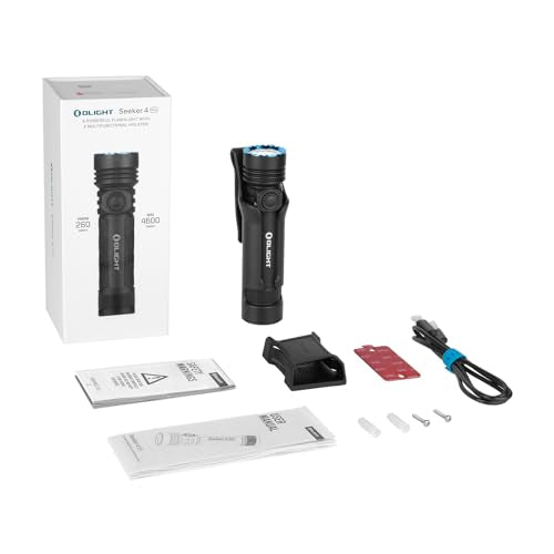 OLIGHT Seeker 4 Pro Rechargeable Flashlights, Bright High Lumens Black | 4600 Lumens, High Powerful Flash Light, with USB C Charging Holster, Waterproof IPX8 for Emergencies, Camping, Searching - color: Black