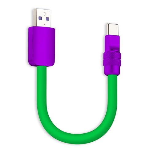 chubbycable 120W Short USB A to C Charging Cable, Green+Purple, 0.82FT | Premium Zinc Alloy Connectors, 6mm Silicone Extra Thick, 45,000+ Bend Tested, E-Marker Chip, Stable 480Mbps Data Transfer - color: Green+Purple, size: 0.82 ft, style: USB A-Type C
