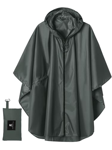 SaphiRose Adult Rain Poncho Waterproof Hooded Zipper Raincoat with Pockets - color: Deep Grey