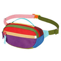 Retro Fanny Pack for Women Men Hiking Waist Packs 2 Pockets Color-blocking Belt Bags for Festival 80s 90s Theme Party Running Traveling (Purple) - color: Purple