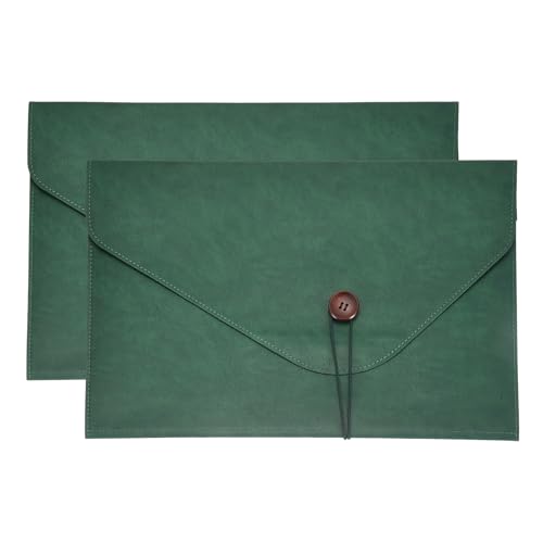 PATIKIL 2Pcs Leather Folder, 14x10 Leather Document Holder File Folder PU Pouch Bag Portfolio File Organizer Button Personal Envelope Waterproof for Traveling Office Men Gift, Green - color: Green