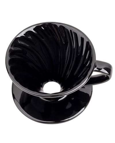 Pour Over Coffee Maker, Single Cup Ceramic Coffee Dripper, Reusable Filter Cone Drip Holder Slow Brewer with Hole Flat Bottom for Home, Office, Travel, Camping (Black) - color: Black