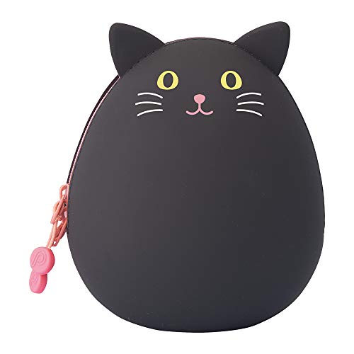 LIHITLAB PuniLabo Zipper Pouch, Egg-Shaped, 3.8" x 4.7", Black Cat (A7783-3) - color: Black Cat, size: Large: 1.3 x 4.7 x 3.8 inches
