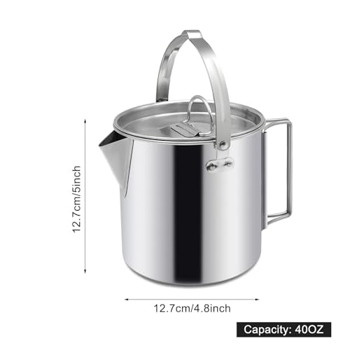 Camping Tea Kettle, Portable 1.2L Coffee Pot, Silver | Outdoors Camping Pot, With Handles and Lids, For Camping Hiking Picnic, Backpacking