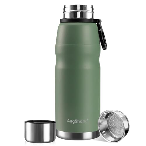 20oz Vacuum Insulated Stainless Steel Thermoses with Foldable Handle & Leakproof Lid, Slim Travel Coffee Cup for Hot/Cold Drinks, Fits Car Cup Holders - color: Green-20oz