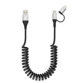 USB to USB-C and Lightning Cable 2 in 1 Coiled Cable Support Carplay & Android Auto [MFi & 3A Fast Charge & Data Sync] Coiled Lightning and USB C Cable for iPhone 17/16/15/14/13/Android, Silver - color: Silver
