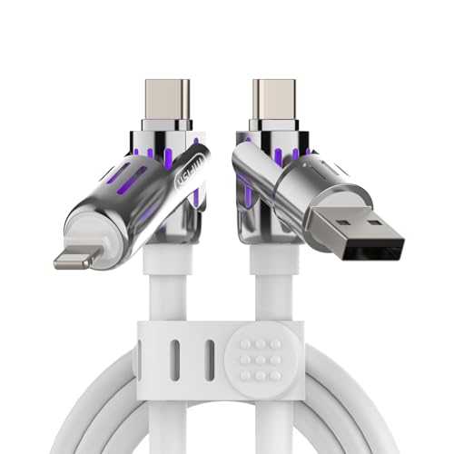 MFish 2-Pack 240W 4-in-1 Multi Charging Cable, Pink+White, 6.6FT | Carrying Case, USB-A & USB-C to USB-C/Lightning, For iPhone 17/16/15/14, MacBook, iPad, Laptop, Samsung S25/S24 - color: Pink+White, size: 2-Pack 6.6FT
