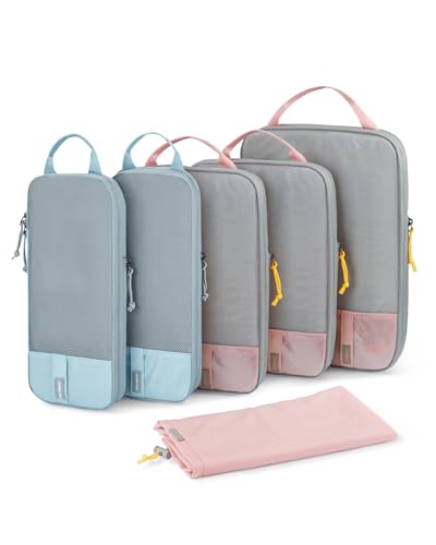 BAGSMART Compression Packing Cubes for Travel Essentials - color: Mix-Blush Sky, size: Set of 6