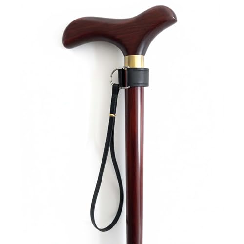Genuine Leather Cane Wrist Strap – Adjustable Hook-and-Loop Attachment, Fits Most Standard Walking Canes. - color: Black