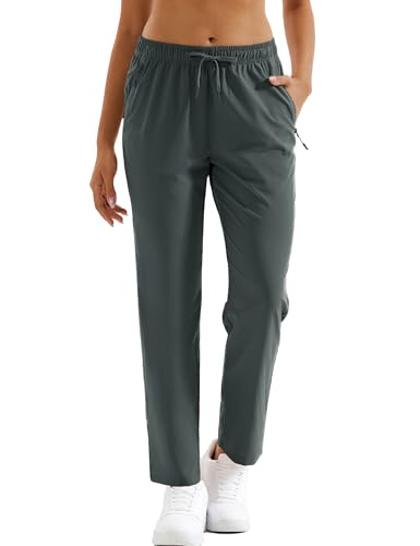 MAGCOMSEN Women's Hiking Pants Lightweight Quick Dry UPF 50 Water Resistant Elastic Waist Golf Travel Pants Zip Pockets - color: Dark Grey, size: Medium