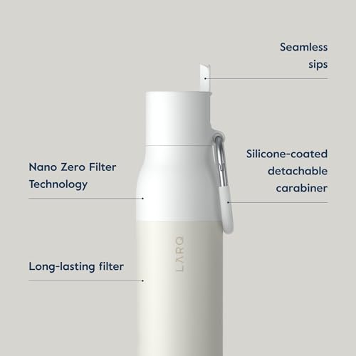 LARQ Bottle Filtered – Insulated Stainless Steel Water Bottle with Filter Straw, Removes Chlorine, PFAS Lead, BPA-Free Leak Proof Flip Top, 24h Cold for Travel Gym Office, 17 oz, Granite White - size: 16.9 Ounces