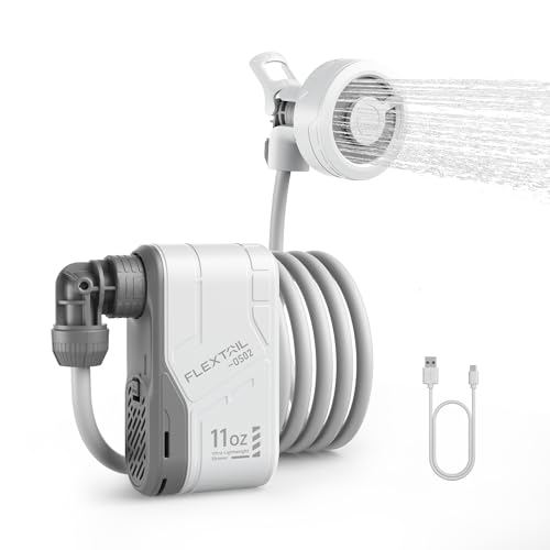 FLEXTAILGEAR MAX Shower Portable Shower for Camping, Rechargeable Outdoor Camping Shower, Portable Shower Pump with USB-C,Shower Pump for Hiking, Car wash, Pet Cleaning, Beach Vacations - color: white