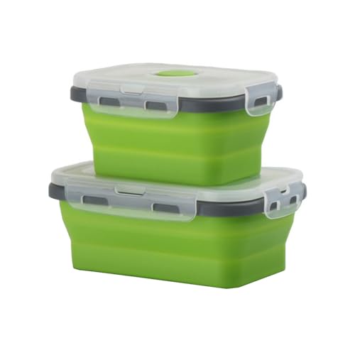 2 Pcs Collapsible Silicone Bowls with Lids, 500ml & 800ml Rectangular Foldable Food Storage Containers, Reusable Meal Prep Bowls, Microwave Freezer Safe, Ideal RV Camping Travel Accessories,Green - color: Green