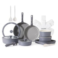 SENSARTE 24 Piece Ceramic Detachable Handle Pots and Pans Set Gray | Ceramic Cookware Set, Induction Cookware Set with Removable Handle, Healthy Non Stick for RV, Dishwasher ＆ Oven Safe - color: Gray, size: 24 Piece