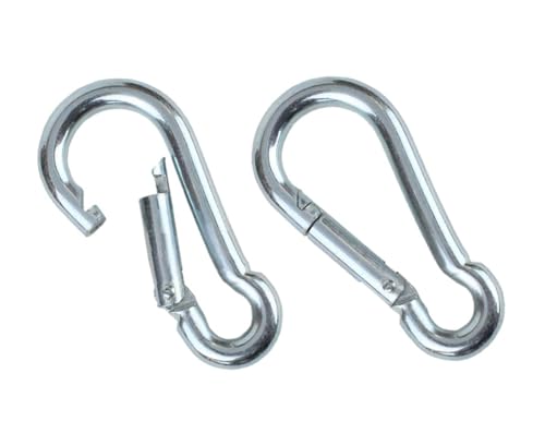 Black & Silver Zinc-Galvanized Heavy Duty Bushcraft Carabiner Spring Snap Clip Link Hooks 200-500lb Load 2, 6 & 12 Packs - color: 7cm (2.8in) Silver 2 Pack