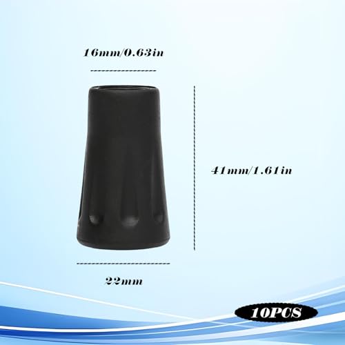 10 Pack Black Trekking Pole Tips Protectors, Replacement Rubber Feet, Shock Absorbing Rubber Feet， Non-Slip Accessories for Hiking Stick Walking Trekking Skiing Poles