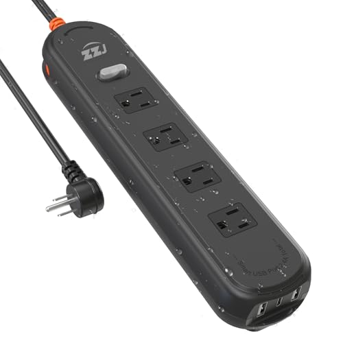 Outdoor Waterproof Power Strip IPX6, 6FT Extension Cord with 4 AC & 3 USB - size: 6FT