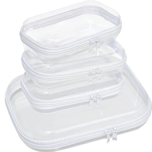 3PCS Clear Hard Plastic Zipper Case, Double Zippers Hard Pouch, Portable Travel Organizer Bin Clear Makeup Bag for Toy Storage, Snack Bag,Cosmetics, Diaper Bag,Toiletry Bag (3S+1M) - color: 3S+1M