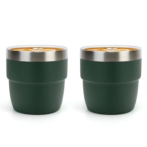 Zenbo 4 oz Espresso/Coffee Cups, Ceramic-Lined Double Wall Vacuum Insulated 18/8 Stainless Steel, Stackable & Dishwasher Safe, Space-Saving, Compatible with Most Espresso & Coffee Makers, 2 Pack - color: Sage Green