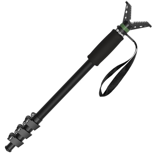 UUQ M4 Carbon Fiber Monopod Shooting Stick and Gun/Rifle Rest, 4-Section Adjustable Height, Durable and Lightweight Versatile Trekking Pole, Portable Compact for Hunting, w/Spike Foot