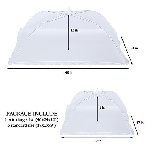 ZMCINER 8 Pack Food Tents Food Covers for Outside Mesh Screen Include 2 Extra Large (40"X 24") & 6 Standard (17"X 17") Collapsible and Reusable Mesh Food Covers for Outdoors, Fruit Cover - size: 8 PACK (2*XXL+6*L)