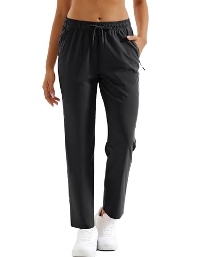 MAGCOMSEN Women's Hiking Pants Lightweight Quick Dry UPF 50 Water Resistant Elastic Waist Golf Travel Pants Zip Pockets - color: Black, size: Medium