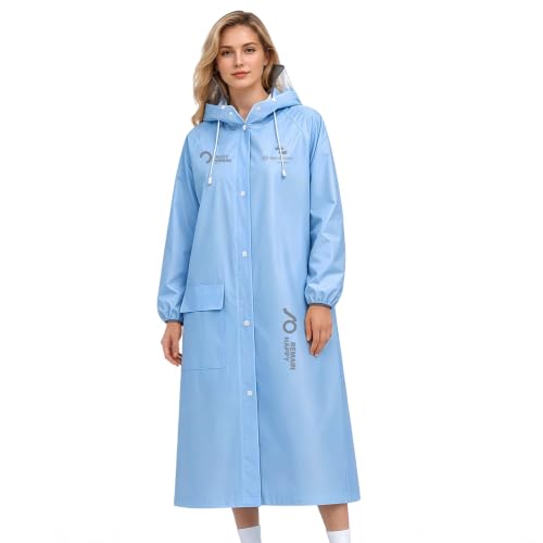Women's EVA Raincoat, Waterproof Hooded Long Rain Poncho - color: Blue02, size: Large