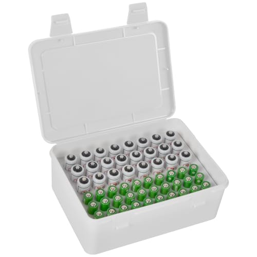 FULLCASE Battery Organizer Storage Box Fits 54 AA AAA Batteries, Clear White - color: White