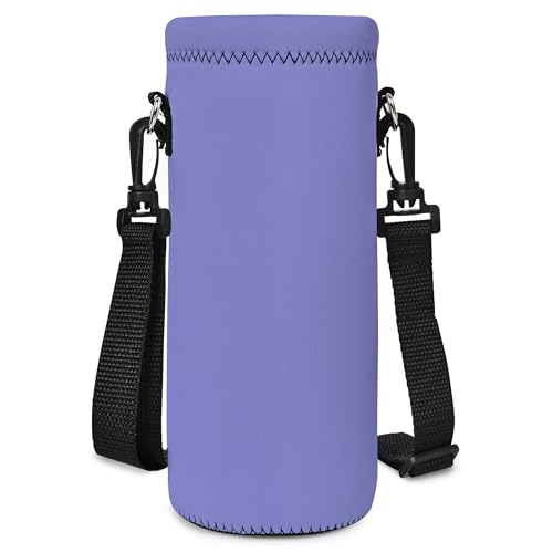RICHEN Neoprene Water Bottle Carrier Bag with Adjustable Shoulder Strap,Insulated Water Bottle Cover for Stainless Steel/Glass/Plastic Bottles - color: Lavender, size: 500ml
