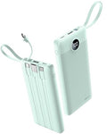 Portable Chargers 10000mAh, Slim Travel Essentials Power Bank, 5 Outputs 2 Inputs LED Display External Battery Pack with Built-in Cables Compatible with iPhone/Android & More (Teal) - color: Teal