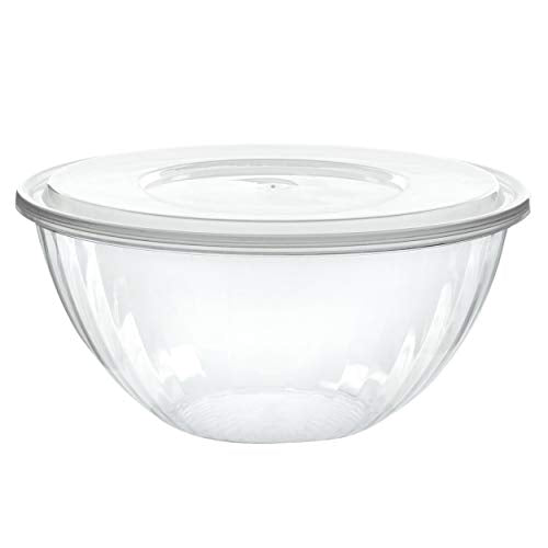 PLASTICPRO Disposable Round Crystal Clear Serving Bowls With Lids 2 Sets - size: 96 OUNCE